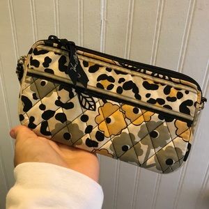 yellow, black, and white vera bradley wristlet